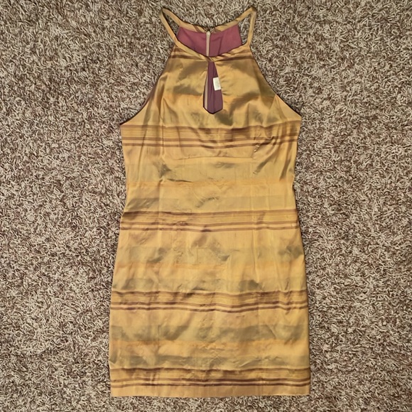Vintage Nanette Lepore Petites 100% Silk Orange / Tan Striped Dress Size 4 - Picture 1 of 11